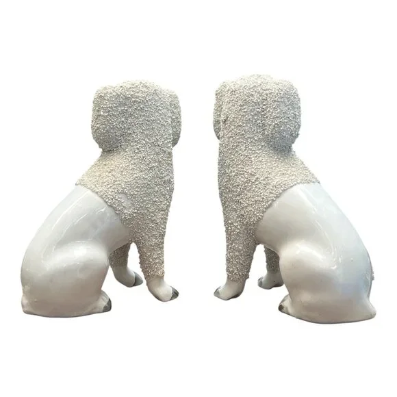 Pair Of Vintage Antique English  Staffordshire Poodle Dog Figurines 7 in - Picture 3 of 12